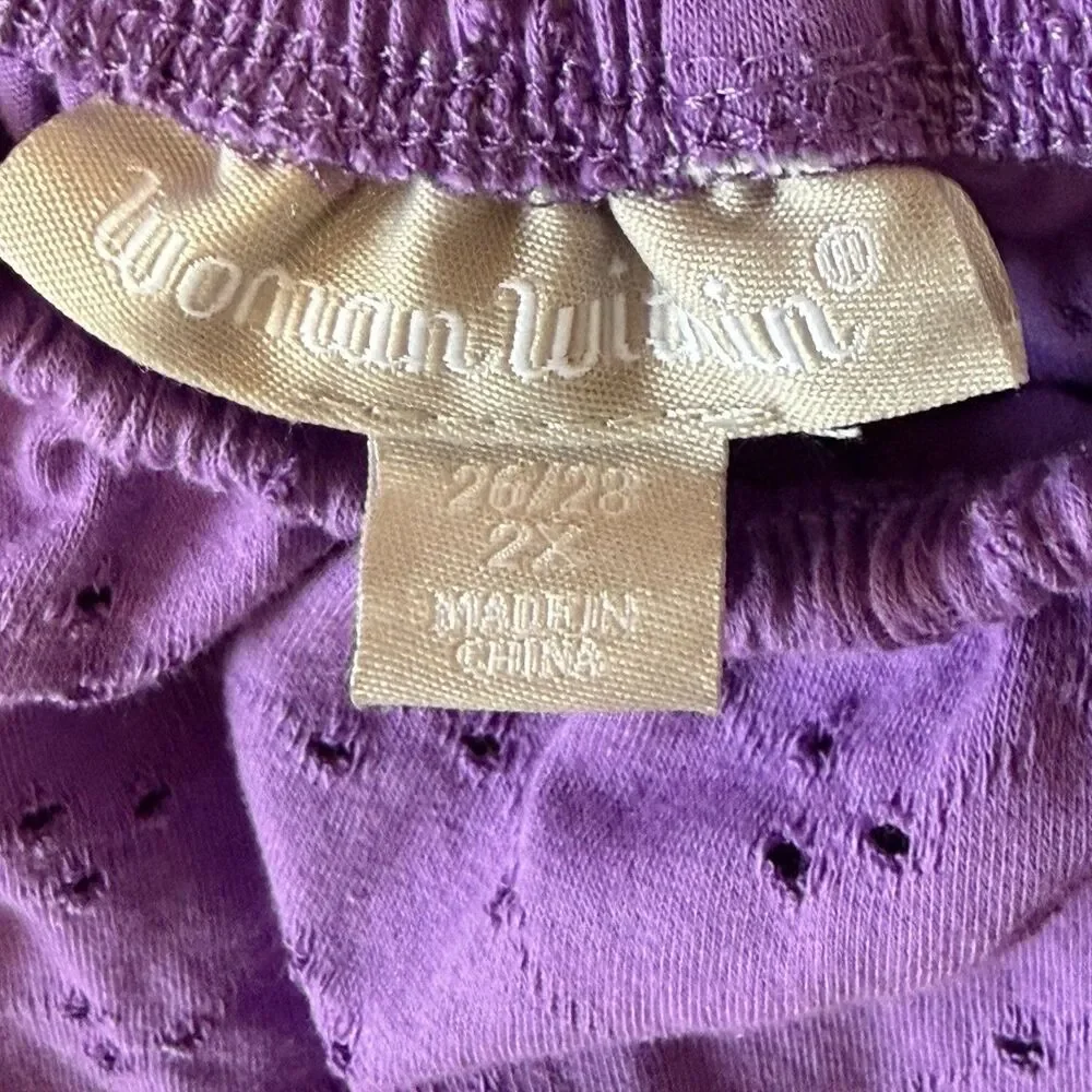 Woman Within Purple Eyelet Off the Shoulder Blouse Top Size 2X 26/28 Feminine